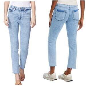 Paige Hoxton Slim Crop Jeans Size 26 Raw Hem Light Blue Wash 5 Pocket Mid-Rise